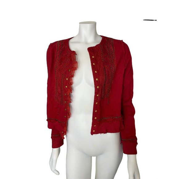 Zoompy Sweaters - Zoompy Paris Large Cotton embroidered and lace cardigan snap front crown back